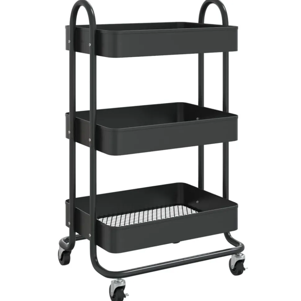 vidaXL Trolley 3-laags 43x34x79 cm staal zwart
