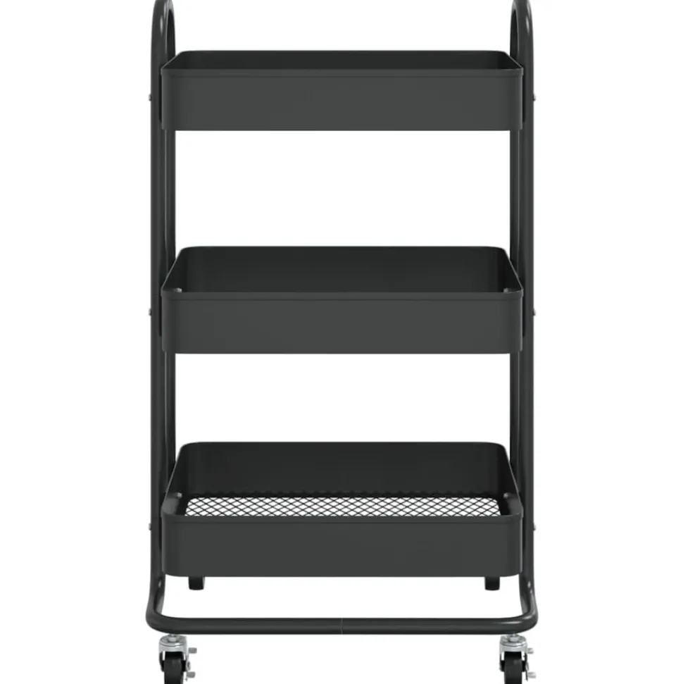 vidaXL Trolley 3-laags 43x34x79 cm staal zwart