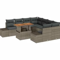 vidaXL Tuin Eetset met kussen 9 pcs Grijs en Bruin