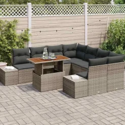 vidaXL Tuin Eetset met kussen 9 pcs Grijs en Bruin