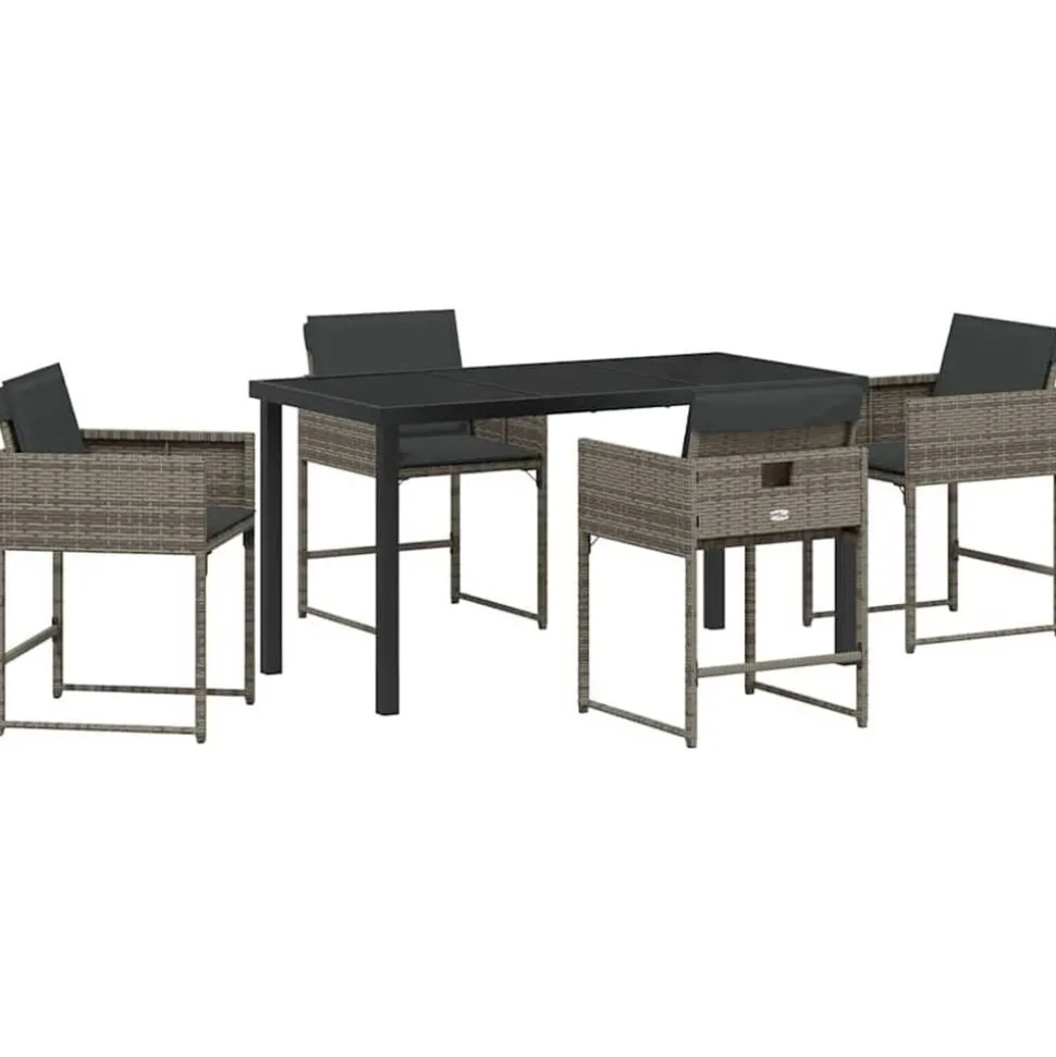 vidaXL Tuin eettafelset 5 pcs Grijs poly rattan