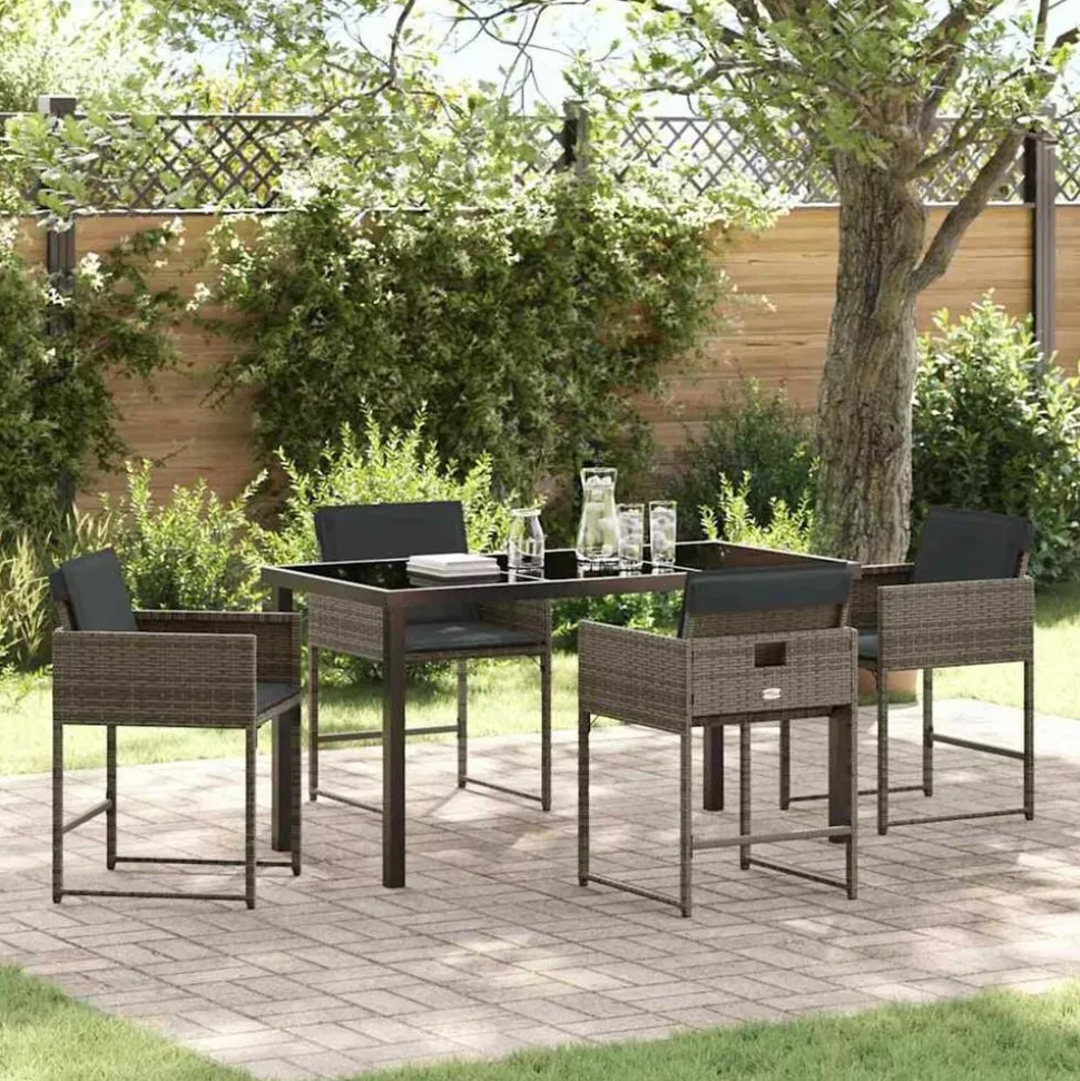 vidaXL Tuin eettafelset 5 pcs Grijs poly rattan