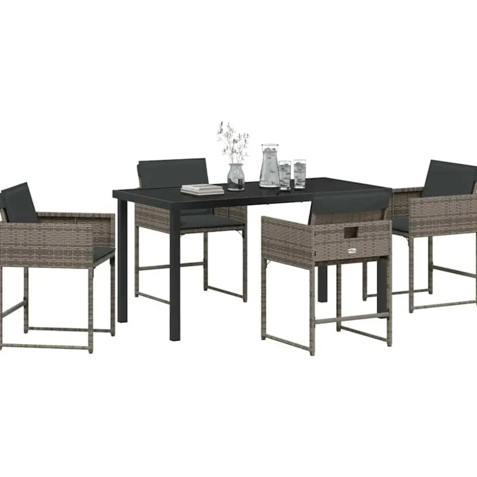 vidaXL Tuin eettafelset 5 pcs Grijs poly rattan