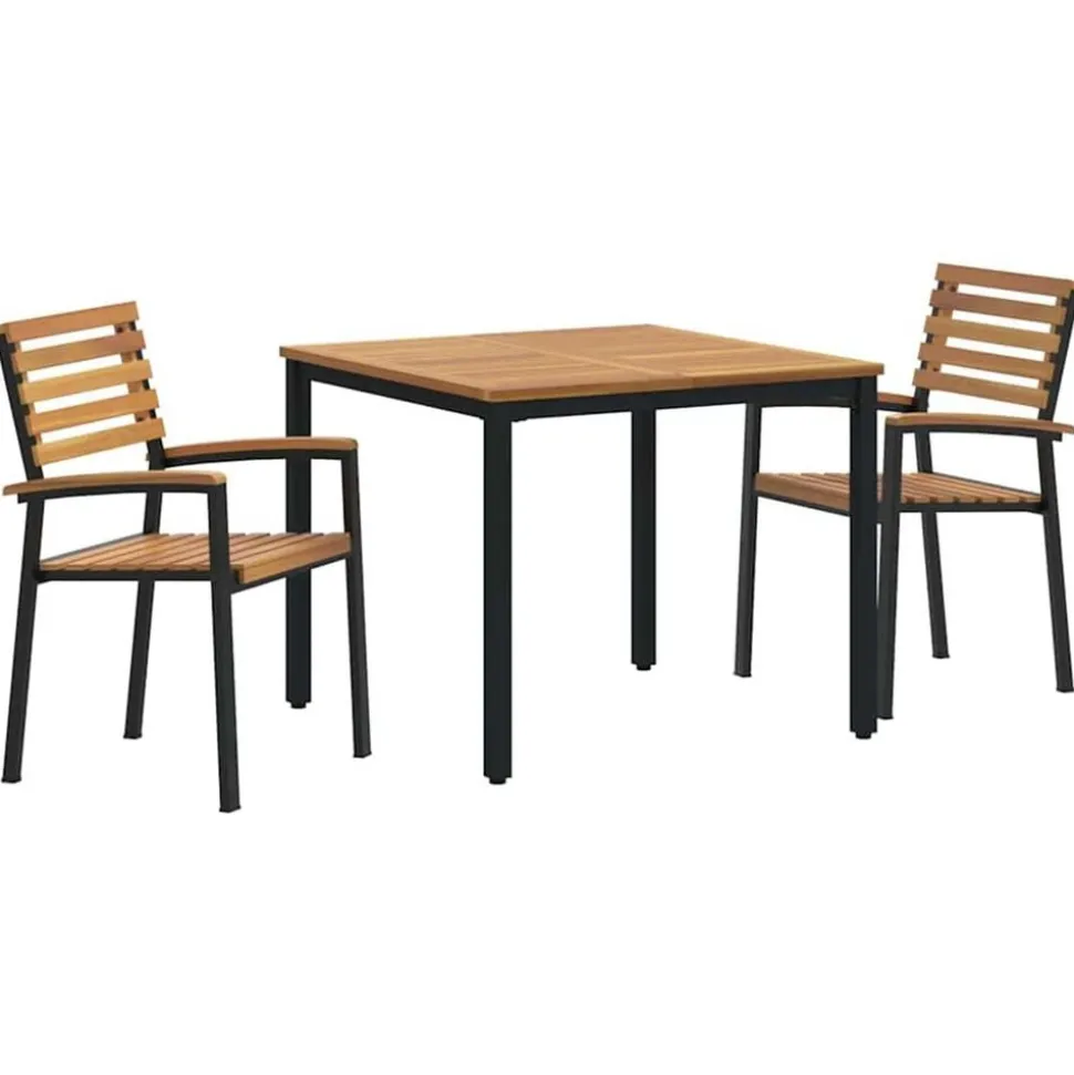 vidaXL Tuin eettafelset 3 pcs Zwart Massief Acaciahout