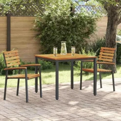 vidaXL Tuin eettafelset 3 pcs Zwart Massief Acaciahout
