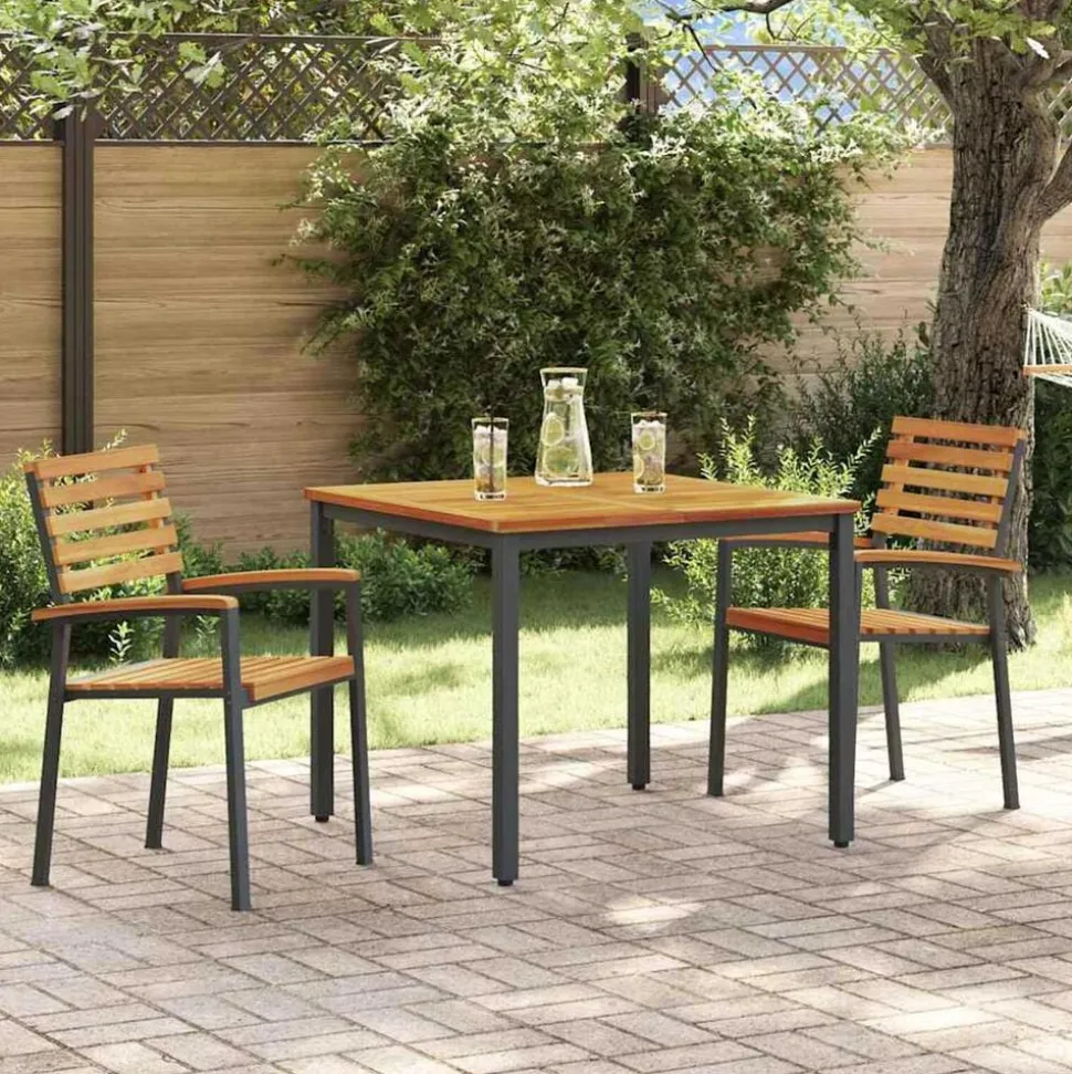 vidaXL Tuin eettafelset 3 pcs Zwart Massief Acaciahout