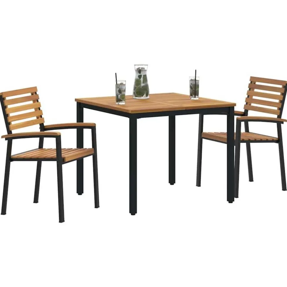 vidaXL Tuin eettafelset 3 pcs Zwart Massief Acaciahout