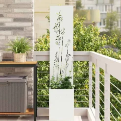 vidaXL Tuin Privacy Screen Bloemen Wit 32 x 150 cm Koudgewalst staal