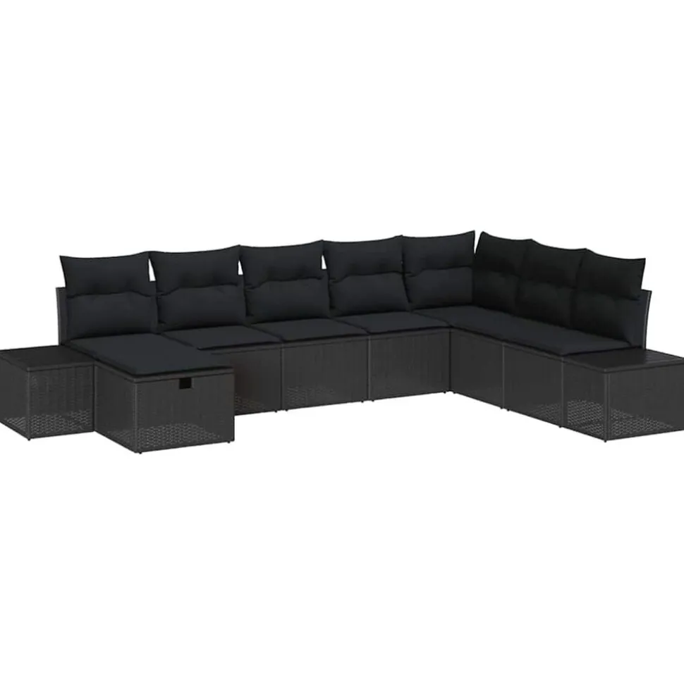 vidaXL Tuin Sofa Set met kussen 8 pcs Zwart Poly riet