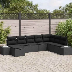 vidaXL Tuin Sofa Set met kussen 8 pcs Zwart Poly riet