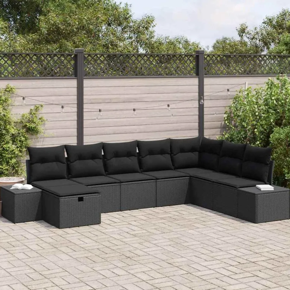 vidaXL Tuin Sofa Set met kussen 8 pcs Zwart Poly riet