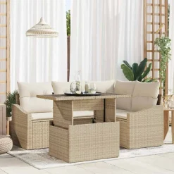 vidaXL Tuin Sofa Set met kussen met opslag 5 pcs Beige en Crème