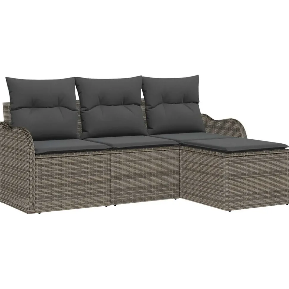 vidaXL Tuin Sofa Set met kussen 4 pcs Grijs Poly riet