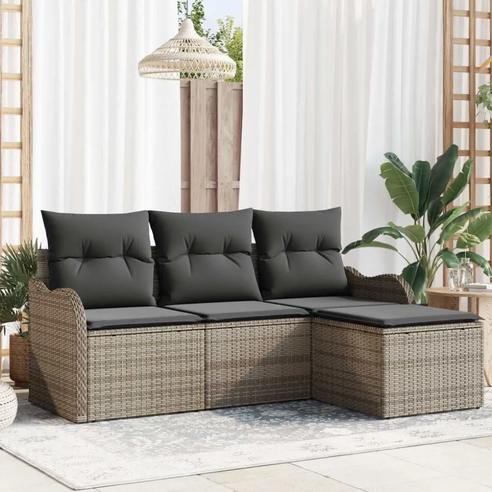 vidaXL Tuin Sofa Set met kussen 4 pcs Grijs Poly riet