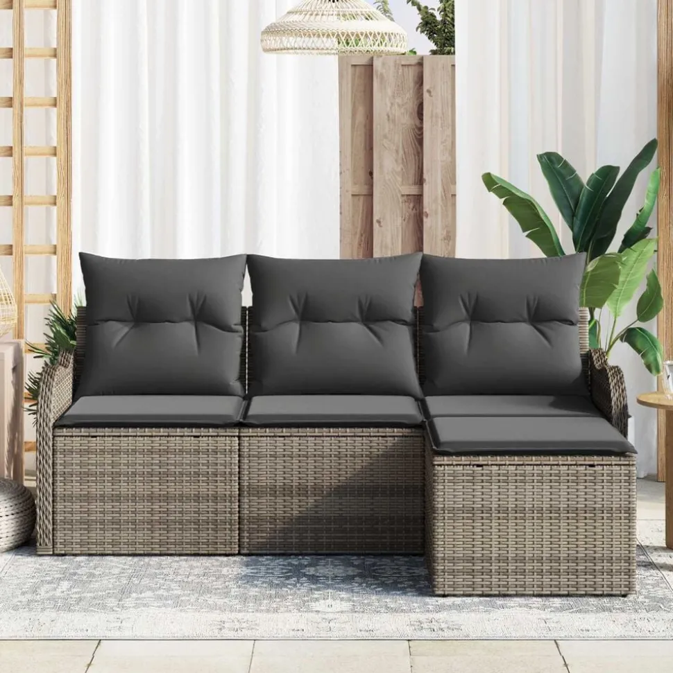 vidaXL Tuin Sofa Set met kussen 4 pcs Grijs Poly riet