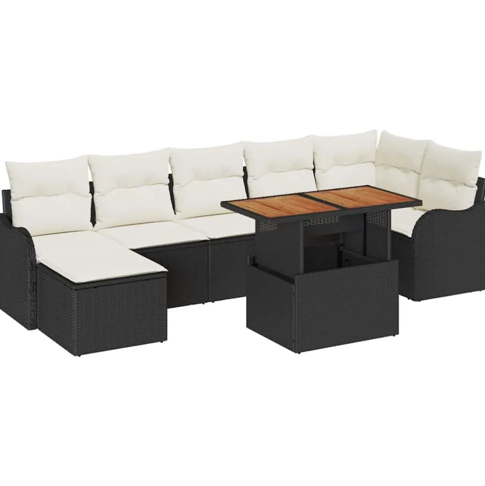 vidaXL Tuin Sofa Set met kussen met opslag 8 pcs Zwart en crème