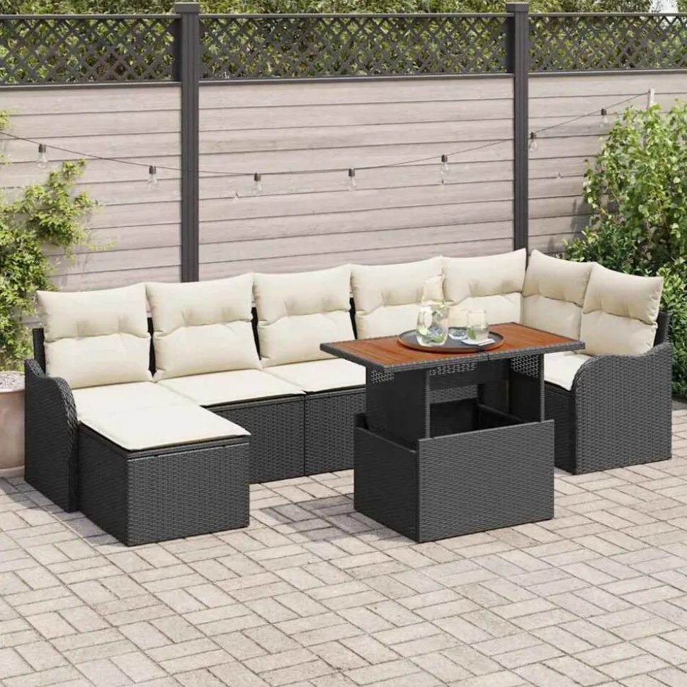 vidaXL Tuin Sofa Set met kussen met opslag 8 pcs Zwart en crème