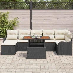vidaXL Tuin Sofa Set met kussen met opslag 8 pcs Zwart en crème
