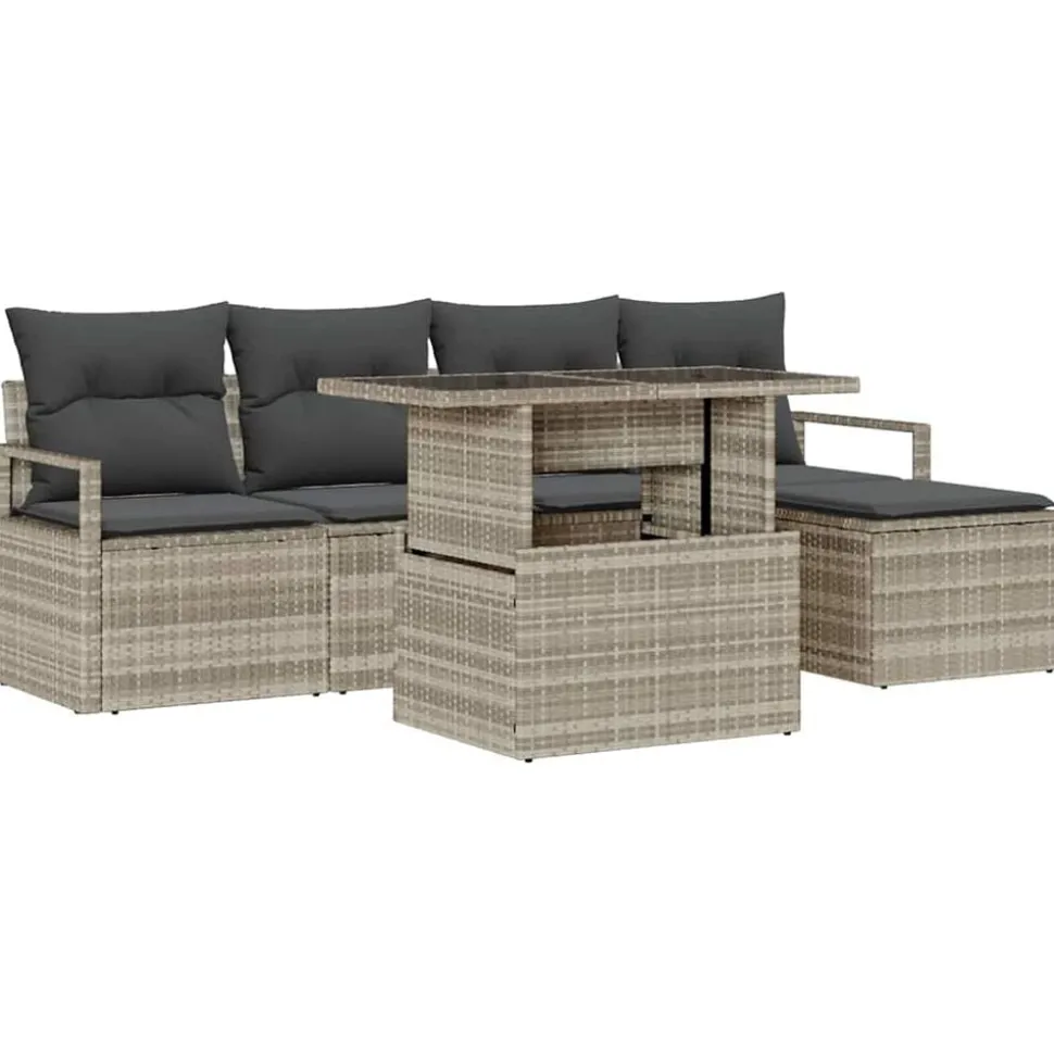 vidaXL Tuin Sofa Set met opslag 6 pcs Lichtgrijs Poly riet