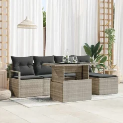 vidaXL Tuin Sofa Set met opslag 6 pcs Lichtgrijs Poly riet