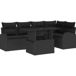 vidaXL Tuin Sofa Set met kussen met opslag 6 pcs Zwart Poly riet
