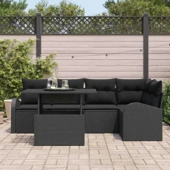 vidaXL Tuin Sofa Set met kussen met opslag 6 pcs Zwart Poly riet