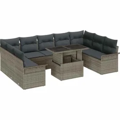 vidaXL Tuin Sofa Set met kussen 10 pcs Grijs Poly riet