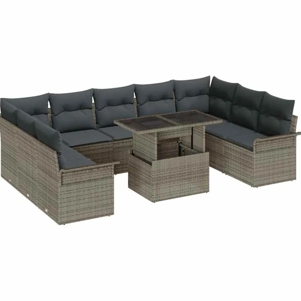 vidaXL Tuin Sofa Set met kussen 10 pcs Grijs Poly riet