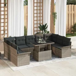 vidaXL Tuin Sofa Set met kussen 10 pcs Grijs Poly riet