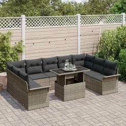vidaXL Tuin Sofa Set met kussen 10 pcs Grijs Poly riet