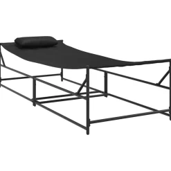 vidaXL Tuin Zonnebed met kussen 2 pcs Zwart Gepoedercoat staal