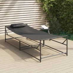 vidaXL Tuin Zonnebed met kussen 2 pcs Zwart Gepoedercoat staal