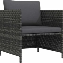 vidaXL Tuinbank met kussens poly rattan grijs