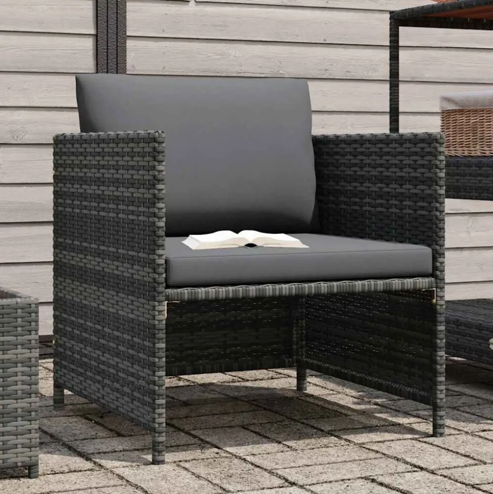 vidaXL Tuinbank met kussens poly rattan grijs