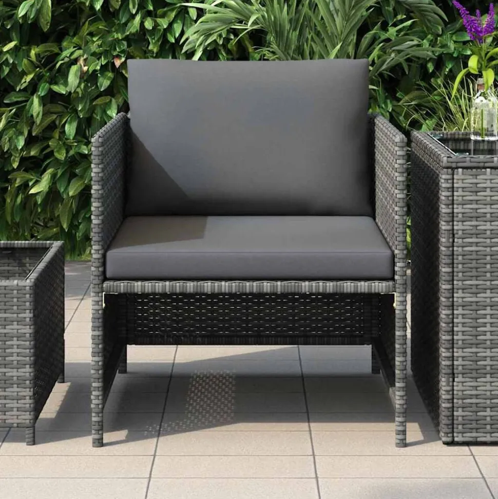 vidaXL Tuinbank met kussens poly rattan grijs