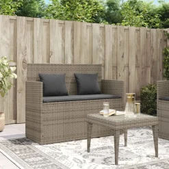 vidaXL Tuinbank met kussens poly rattan grijs