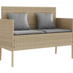 vidaXL Tuinbank met kussens poly rattan beige