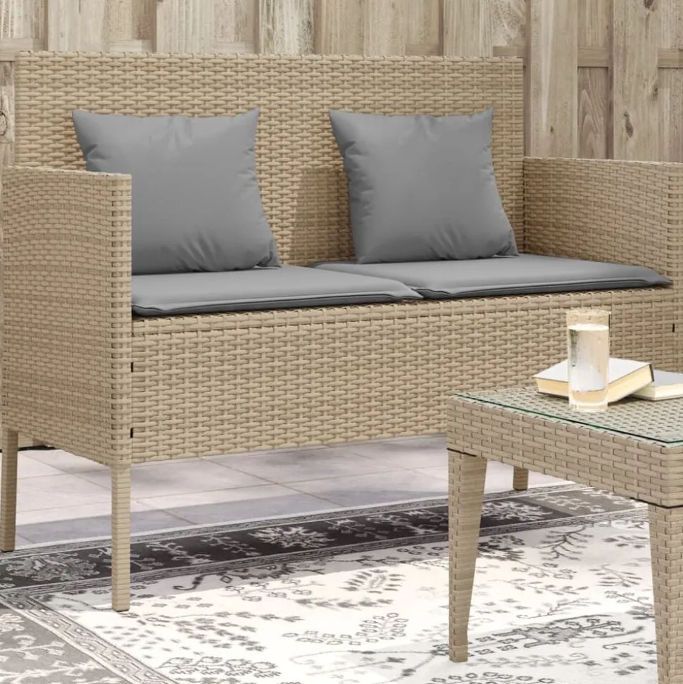 vidaXL Tuinbank met kussens poly rattan beige