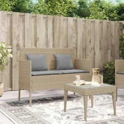 vidaXL Tuinbank met kussens poly rattan beige