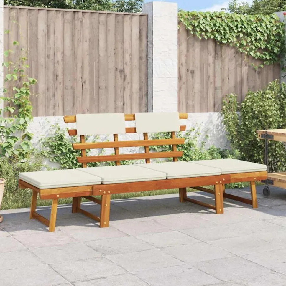vidaXL Tuinbank met kussens 2-in-1 190 cm massief acaciahout