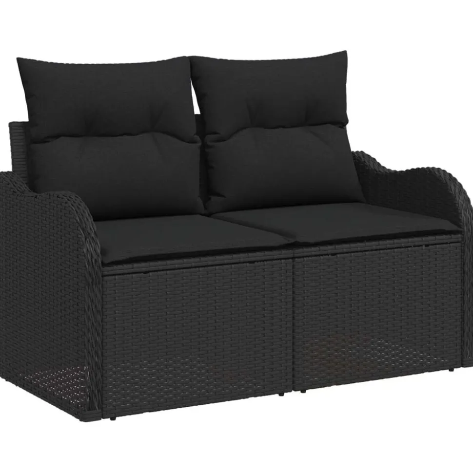 vidaXL Tuinbank met kussen Zwart 121 x 62 x 69cm poly rattan