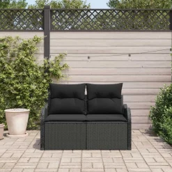 vidaXL Tuinbank met kussen Zwart 121 x 62 x 69cm poly rattan