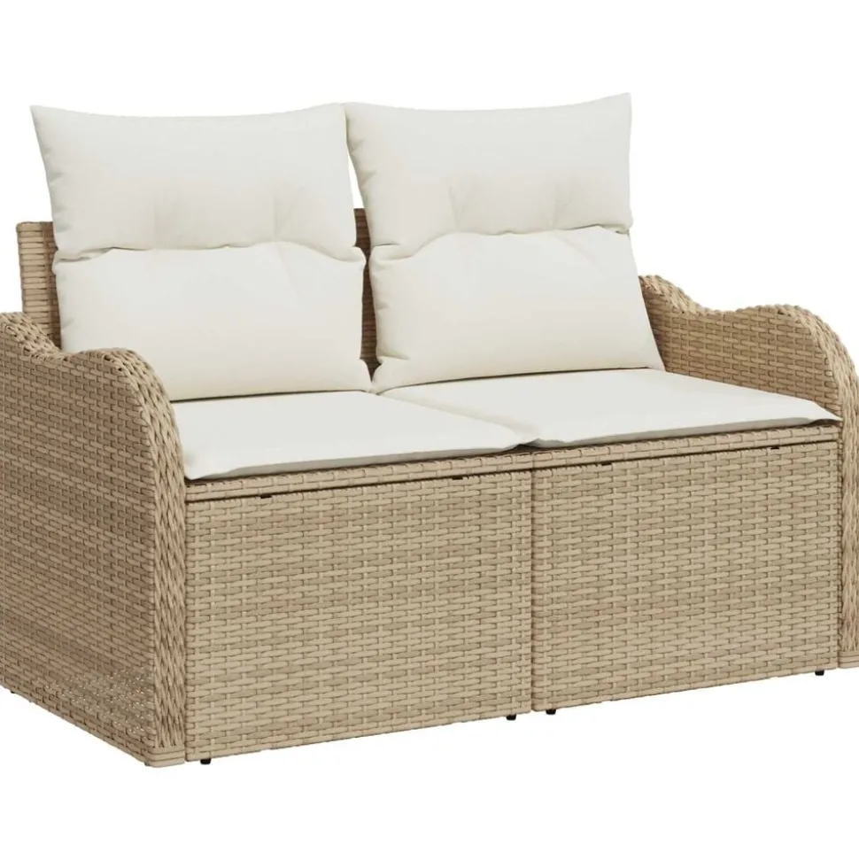 vidaXL Tuinbank met kussen Beige 121 x 62 x 69cm poly rattan