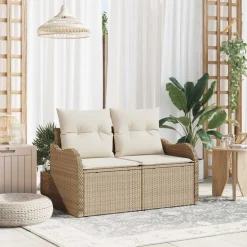 vidaXL Tuinbank met kussen Beige 121 x 62 x 69cm poly rattan