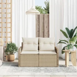 vidaXL Tuinbank met kussen Beige 121 x 62 x 69cm poly rattan