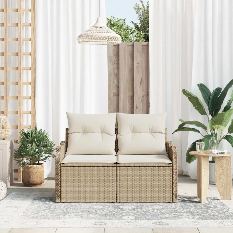 vidaXL Tuinbank met kussen Beige 121 x 62 x 69cm poly rattan