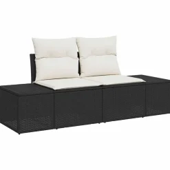 vidaXL Tuinbank met kussen Zwart 184 x 62 x 69 cm poly rattan