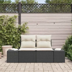 vidaXL Tuinbank met kussen Zwart 184 x 62 x 69 cm poly rattan
