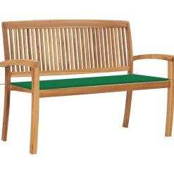 vidaXL Tuinbank stapelbaar met kussen 128,5 cm massief teakhout