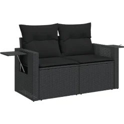 vidaXL Tuinbank 2-zits met kussens poly rattan zwart